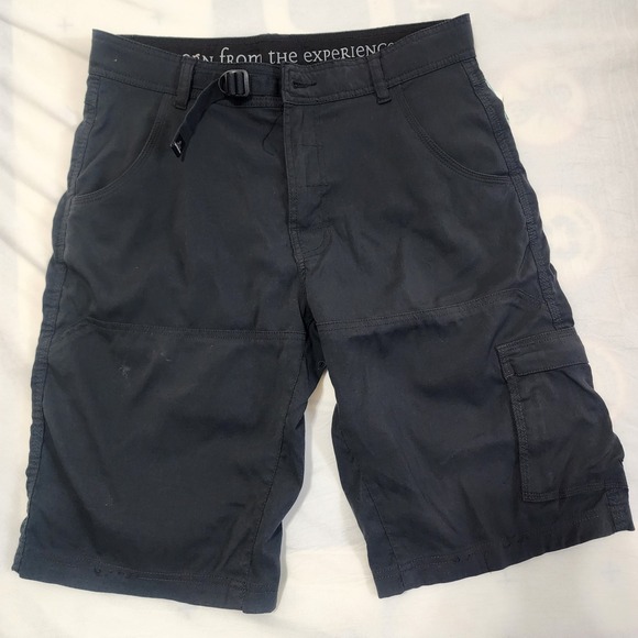 PrAna Mens Small Zion Stretch Black Cargo Hiking Shorts Outdoor Travel Belted‎ - Picture 1 of 10